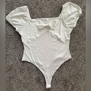 LC Lauren Conrad Cream Bow Detail Bodysuit